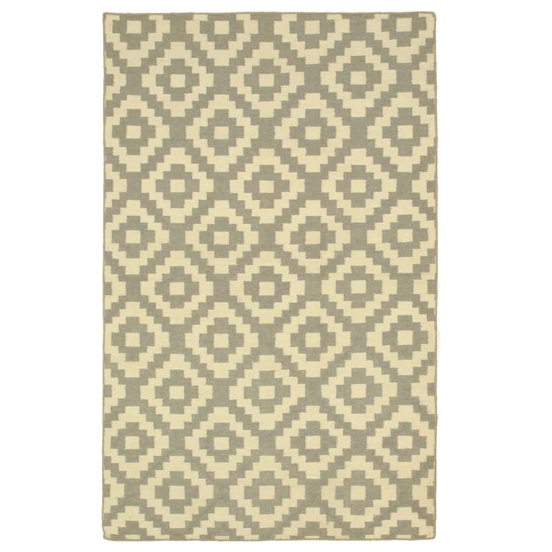 Handmade Wool Gray Contemporary Trellis Flatweave Reversible Moroccan Area Rug