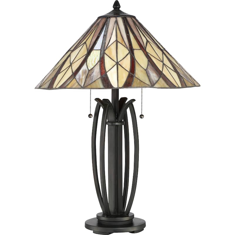 Quoizel Victory Stain Glass Modern Bronze Base Tiffany-style Table Lamp