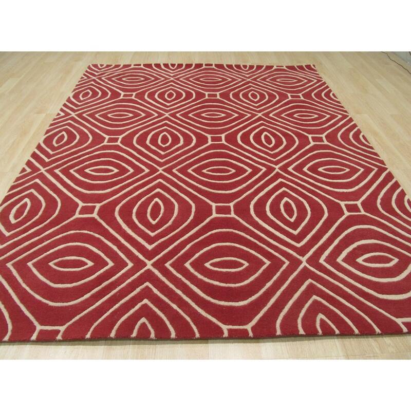 Hand-tufted Wool Red Contemporary Geometric Marla Rug - 5' x 8'