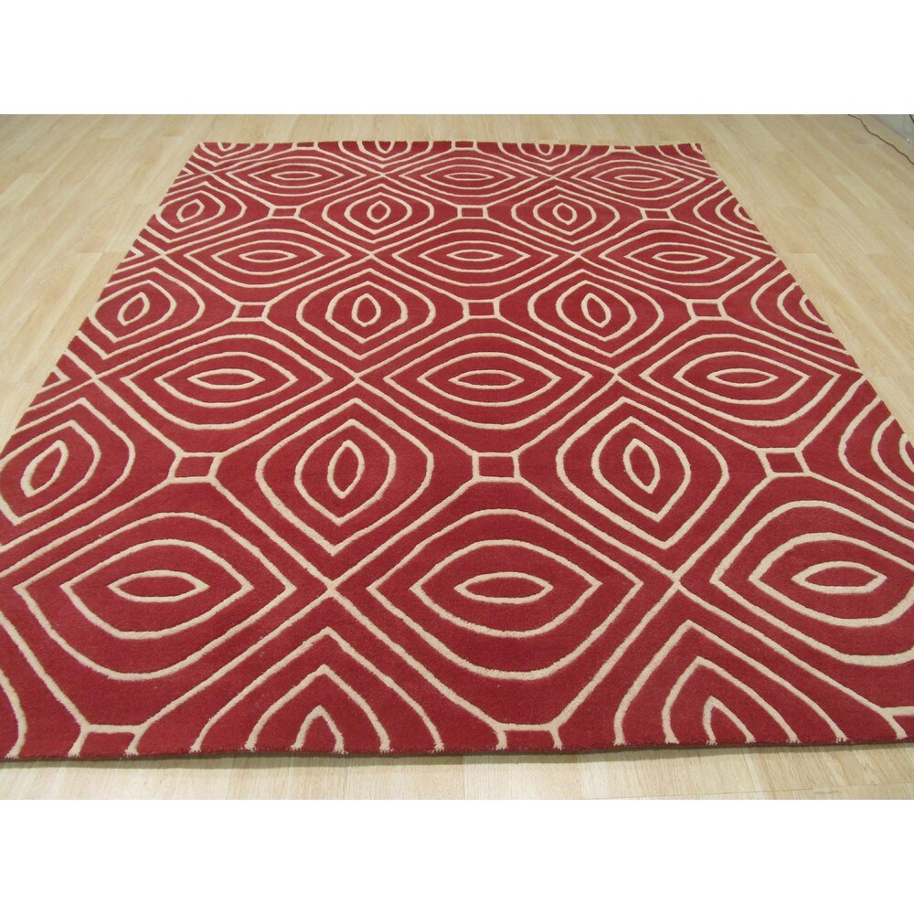 EORC Red Hand-Tufted Wool Contemporary Marla Rug, 5' x 8