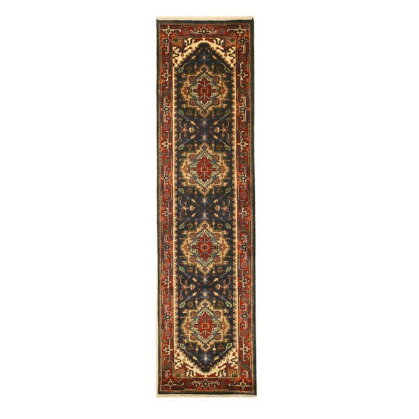 Hand-knotted Wool Navy Traditional Oriental Serapi Rug (2'6 x 10' ) - 2'6" x 10'