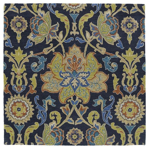 Anabelle Navy Blue Floral Hand-Tufted Wool Rug - 11'9" Square