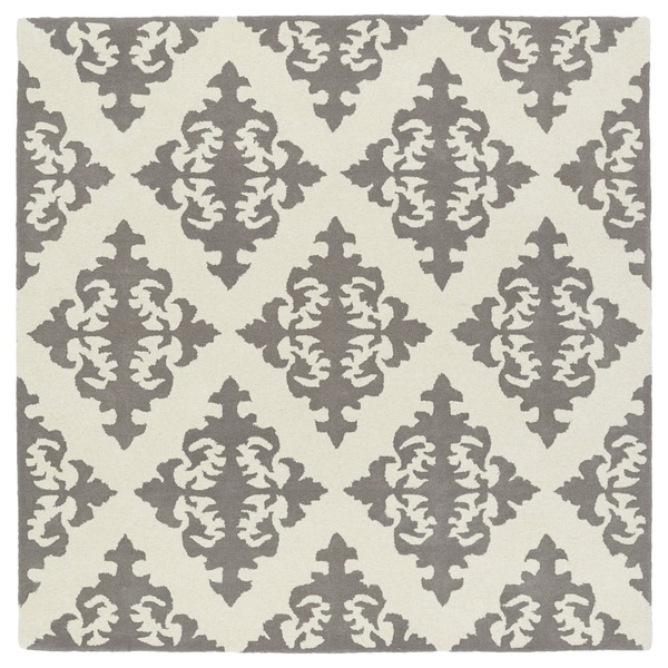 Runway Light Brown/Ivory Damask Hand-Tufted Wool Rug - 3'9" Square