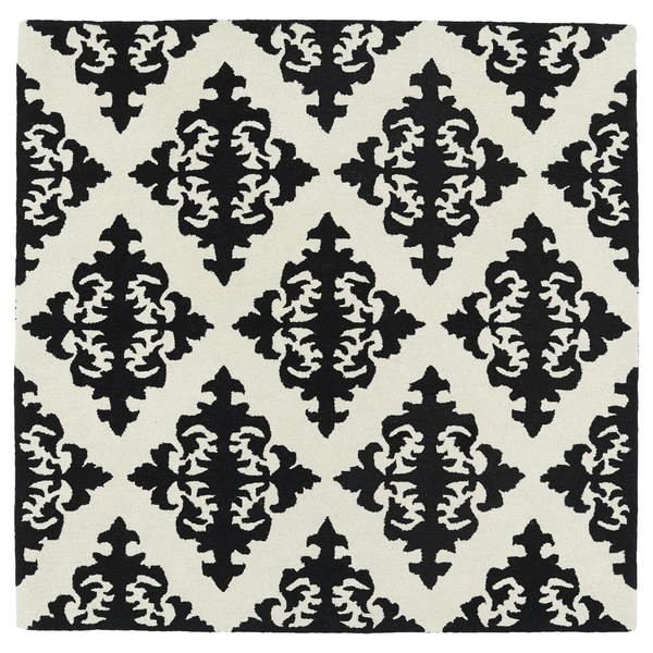 Runway Black/Ivory Damask Hand-Tufted Wool Rug - 3'9" Square