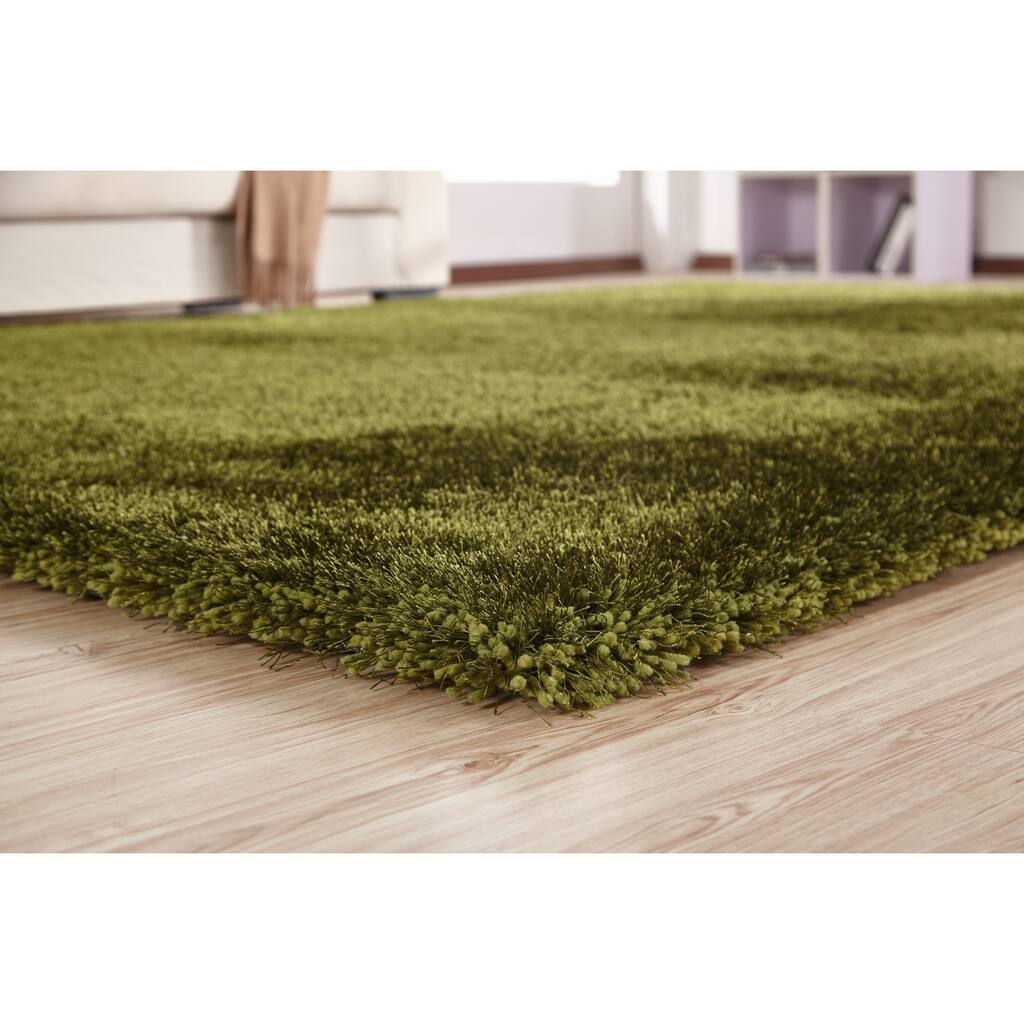 Handmade Hunter Green Shag Area Rug - 4' x 5'4