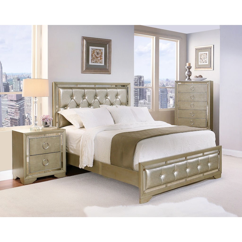 Abbyson Valentino Mirrored and Leather Tufted 4-piece Queen Bedroom Set