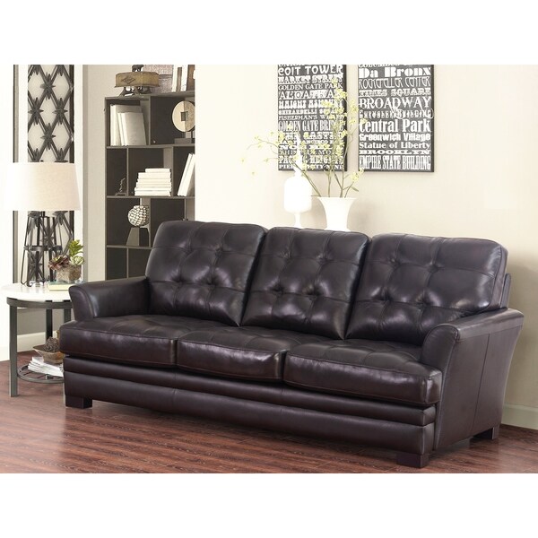 Abbyson Divani Espresso Top Grain Leather Sofa