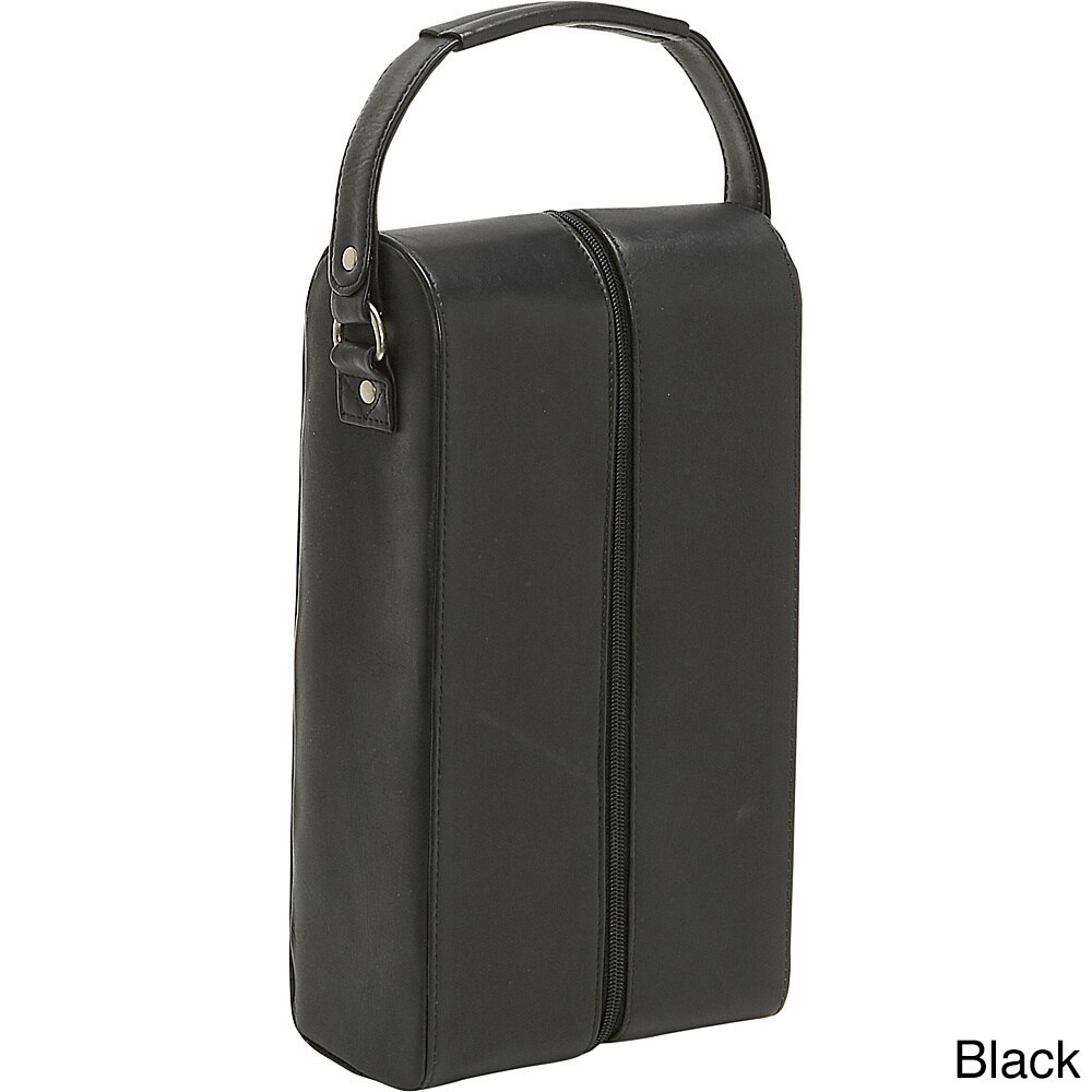 black leather wine tote