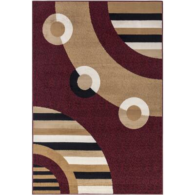 Berrnour Home Homesense Collection Red/Beige Polypropylene Area Rug