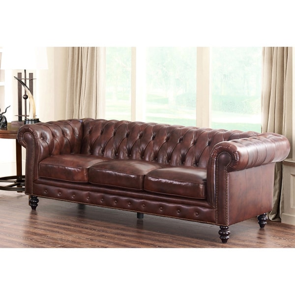 Abbyson Grand Chesterfield Brown Top Grain Leather Sofa - Free Shipping ...
