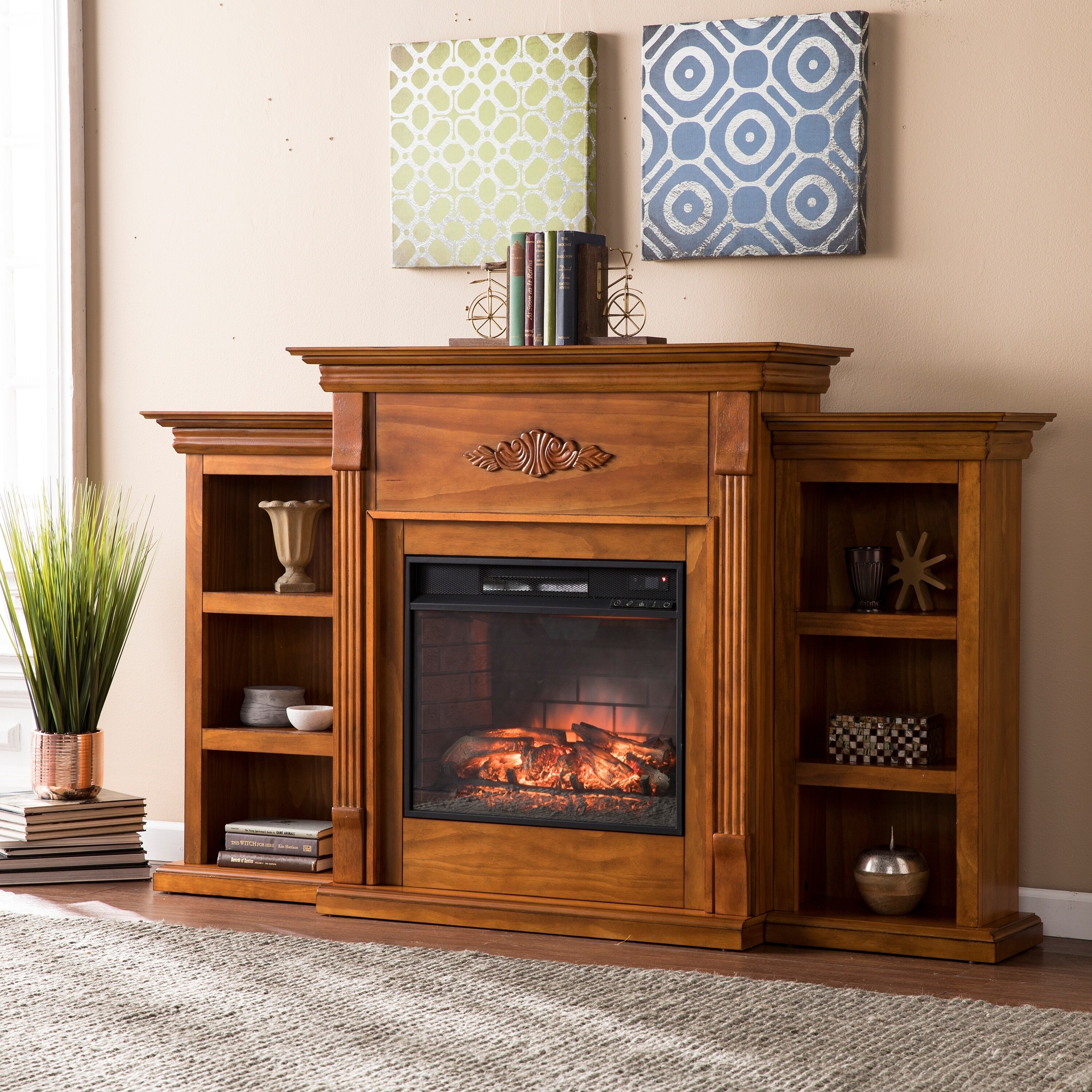 Shop Harper Blvd Tomlin Glazed Pine Bookcase Infrared Fireplace