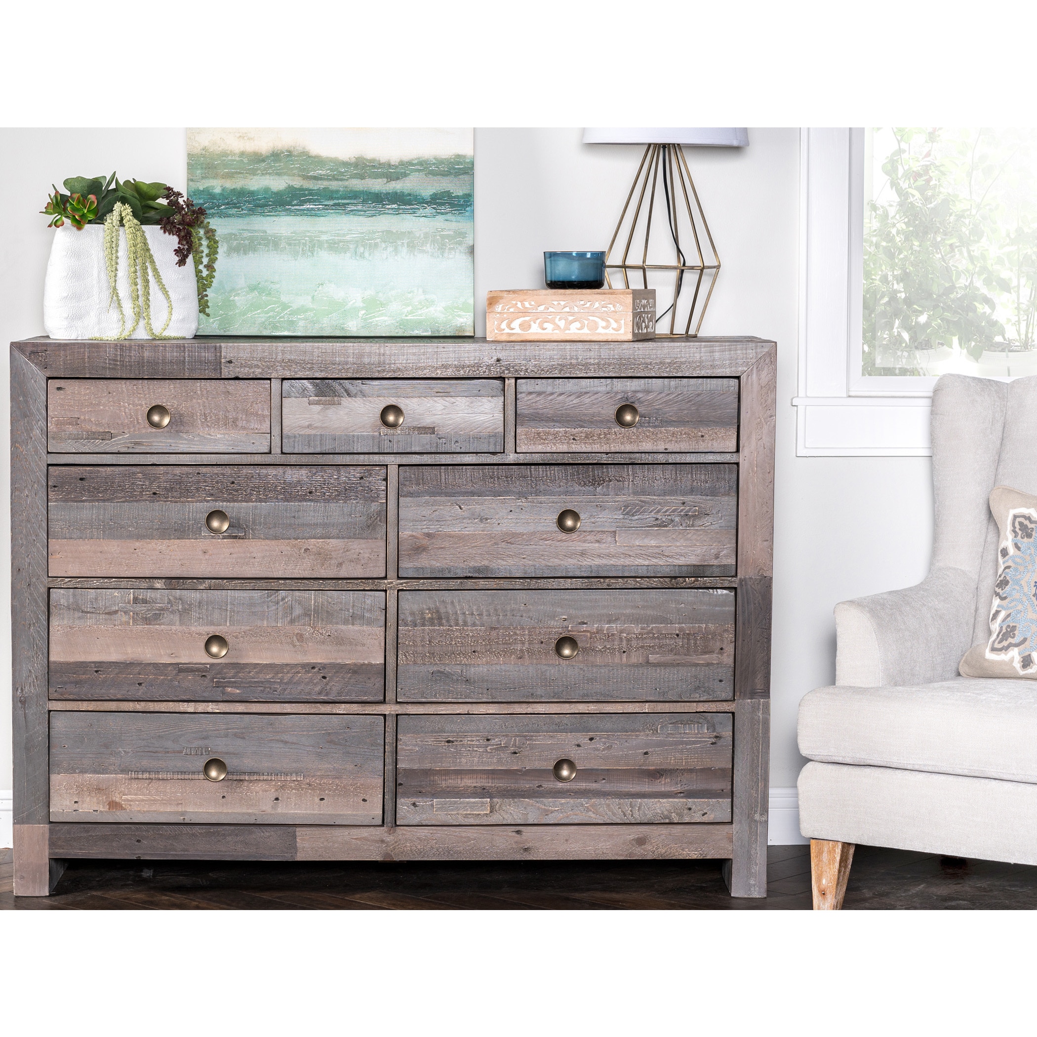 Shop Oscar Grey Reclaimed Wood 9drawer Dresser by Kosas Home Free Shipping Today Overstock