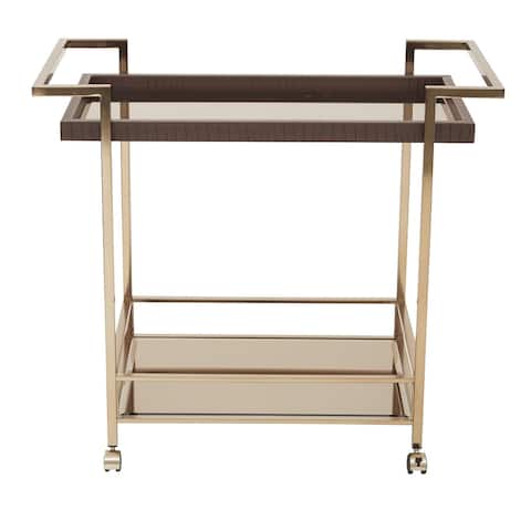 Isabella Champagne Metal Wine Cart With Glass Top