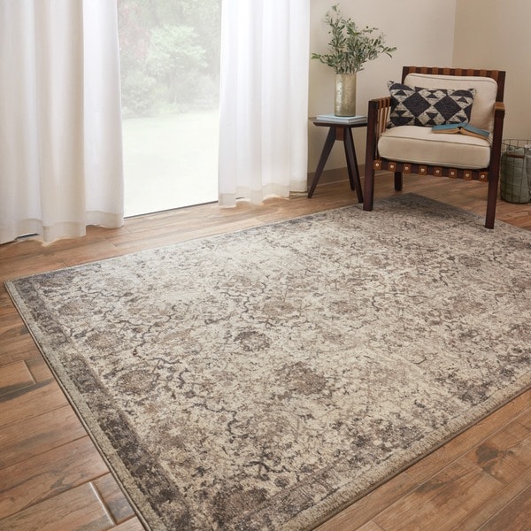 Shop Traditional Beige/ Taupe Floral Distressed Rug 9'6 x 13' On