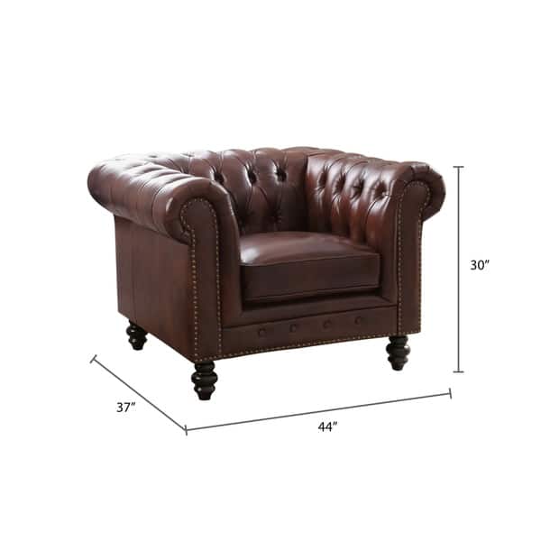 Abbyson Grand Chesterfield Brown Top Grain Leather Armchair Overstock