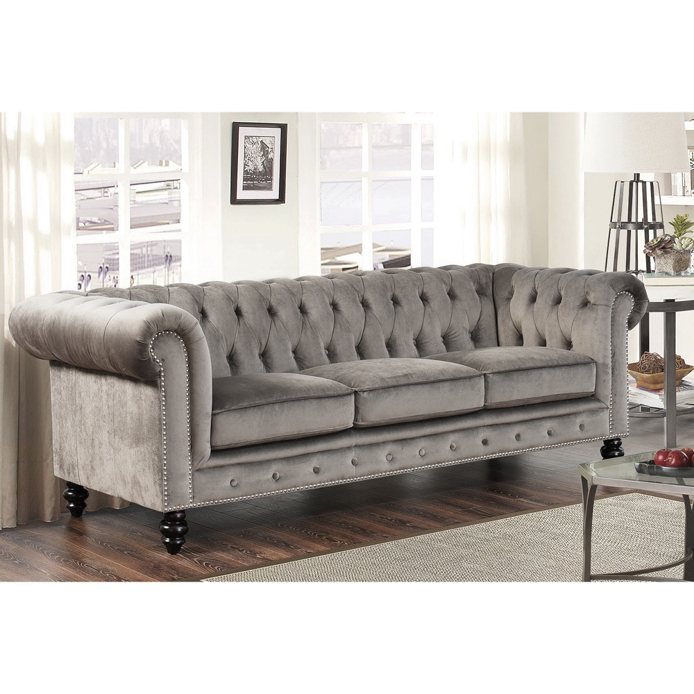 HQJ Get Gracewood Hollow Dib Grey Velvet Sofa AZW