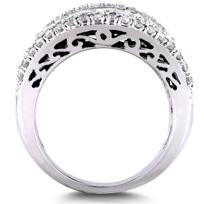 Annello by Kobelli 10k White Gold 2 1/2ct TDW Round and Baguette Diamond Extra Wide Anniversary Ring