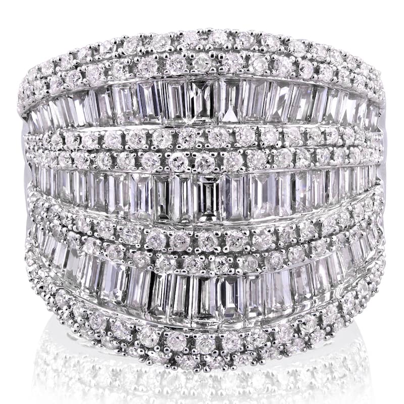 Annello by Kobelli 10k White Gold 2 1/2ct TDW Round and Baguette Diamond Extra Wide Anniversary Ring - 8