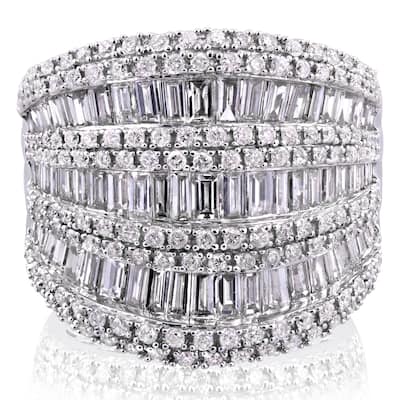 Annello by Kobelli 10k White Gold 2 1/2ct TDW Round and Baguette Diamond Extra Wide Anniversary Ring