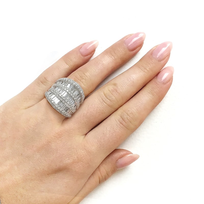 Annello by Kobelli 10k White Gold 2 1/2ct TDW Round and Baguette Diamond Extra Wide Anniversary Ring