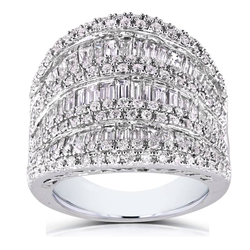 Annello by Kobelli 10k White Gold 2 1/2ct TDW Round and Baguette Diamond Extra Wide Anniversary Ring