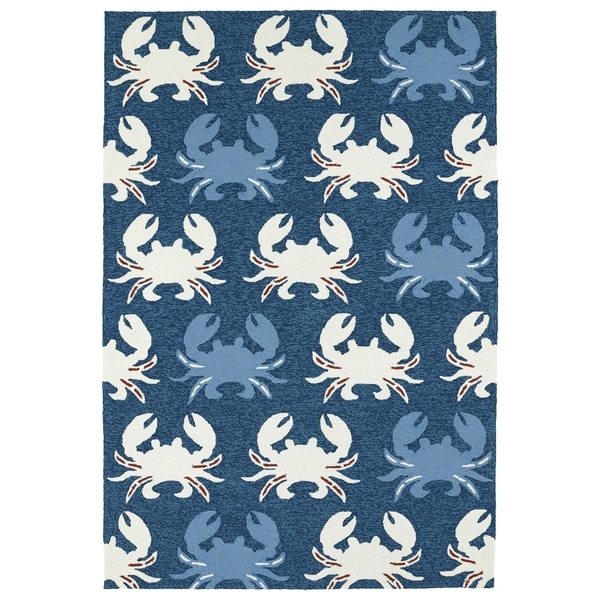 Indoor/ Outdoor Beachcomber Crab Navy Rug - 7'6 x 9'