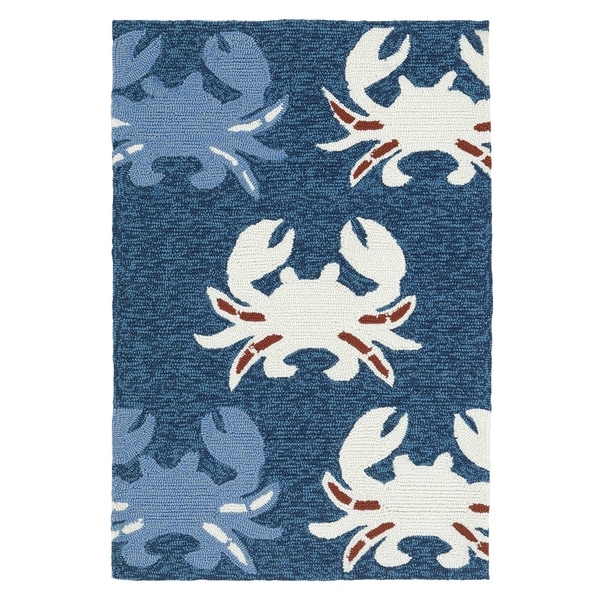 Indoor/Outdoor Beachcomber Crab Navy Rug - 2' x 3'