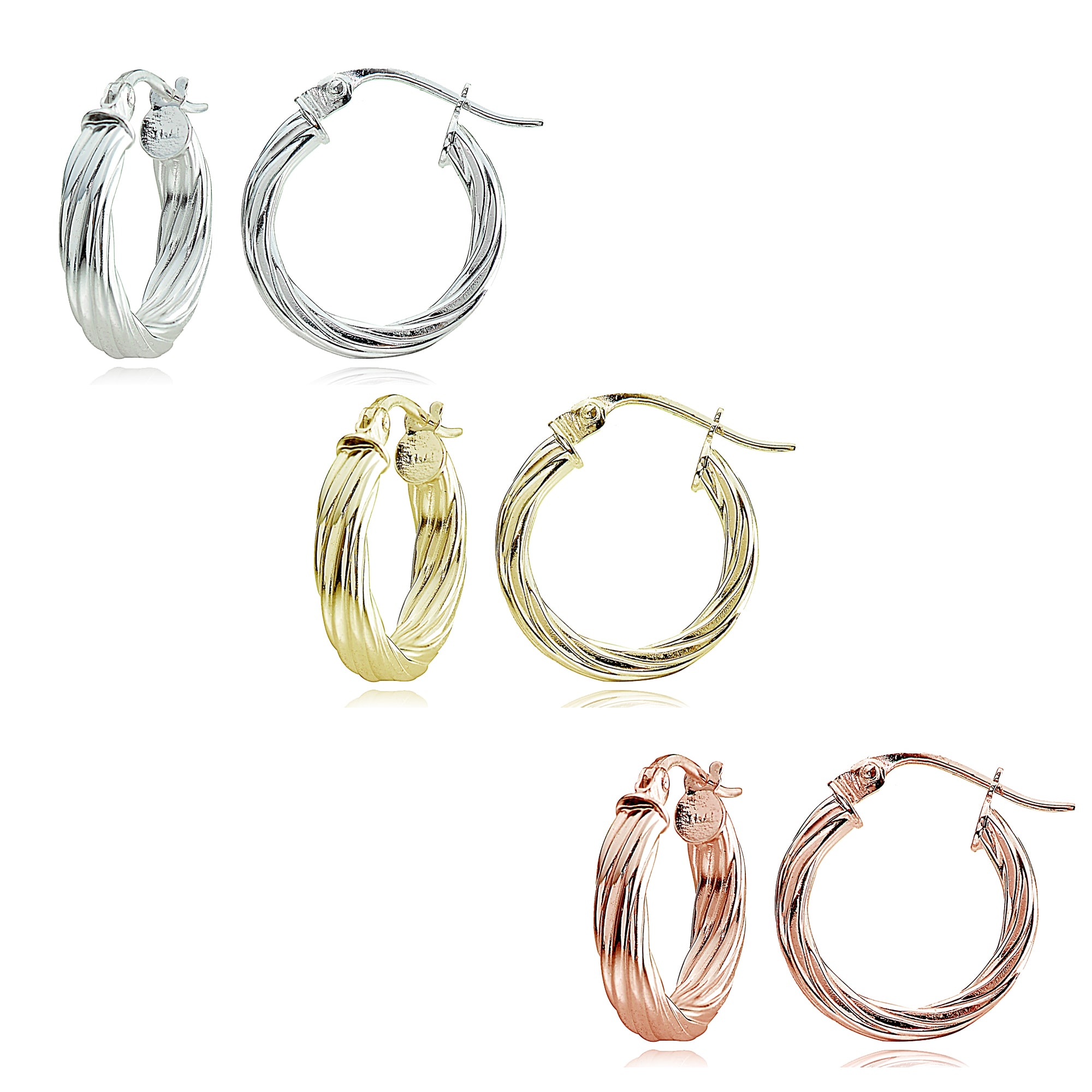 15mm Sterling Silver 3mm Twisted High Polished Round Hoop Earrings