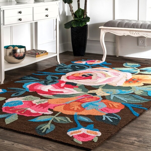 Shop nuLOOM Handmade Modern Floral Roses Brown Rug 4' x 6' On Sale Free Shipping Today