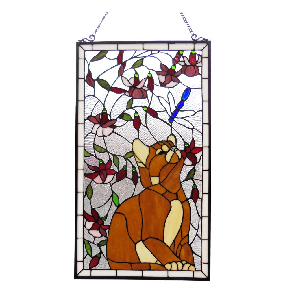 Chloe Tiffany Style Cat and Dragonfly Design Window Panel