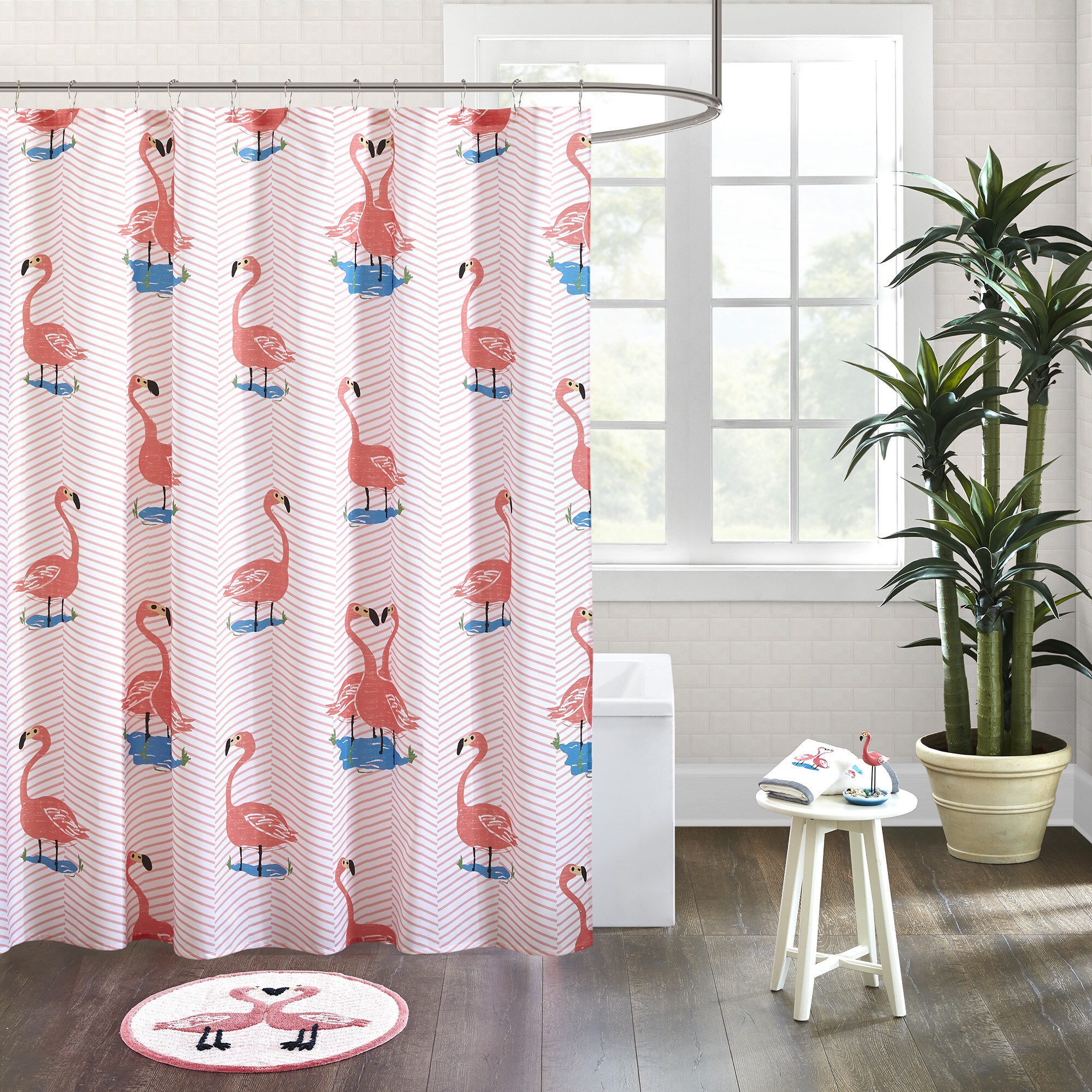 Shop HipStyle Rosie Pink Cotton Printed Shower Curtain Free Shipping