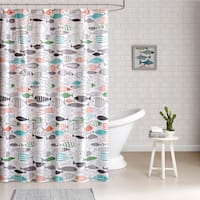 Funny Shark Dog Shower Curtains Sea Waves Fish Birds Cute Animal