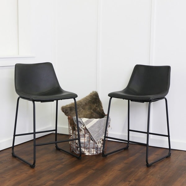 Black Faux Leather Counter Stools - Set of 2 - Free Shipping Today