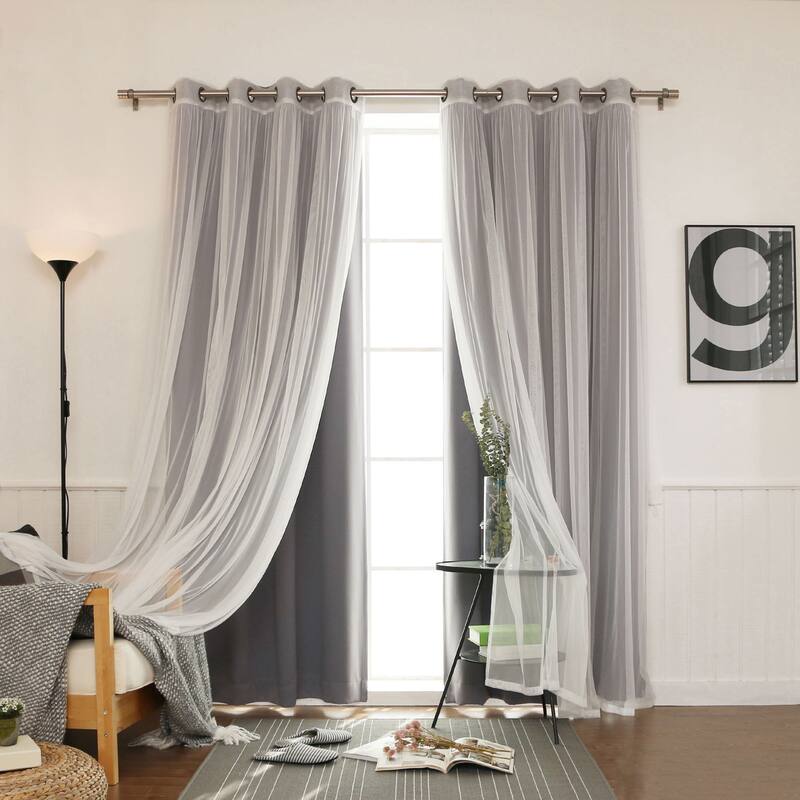 Aurora Home Mix-n-Match Blackout Tulle Lace 4-pc. Curtain Set - 52" w x 96" l - Dark Grey