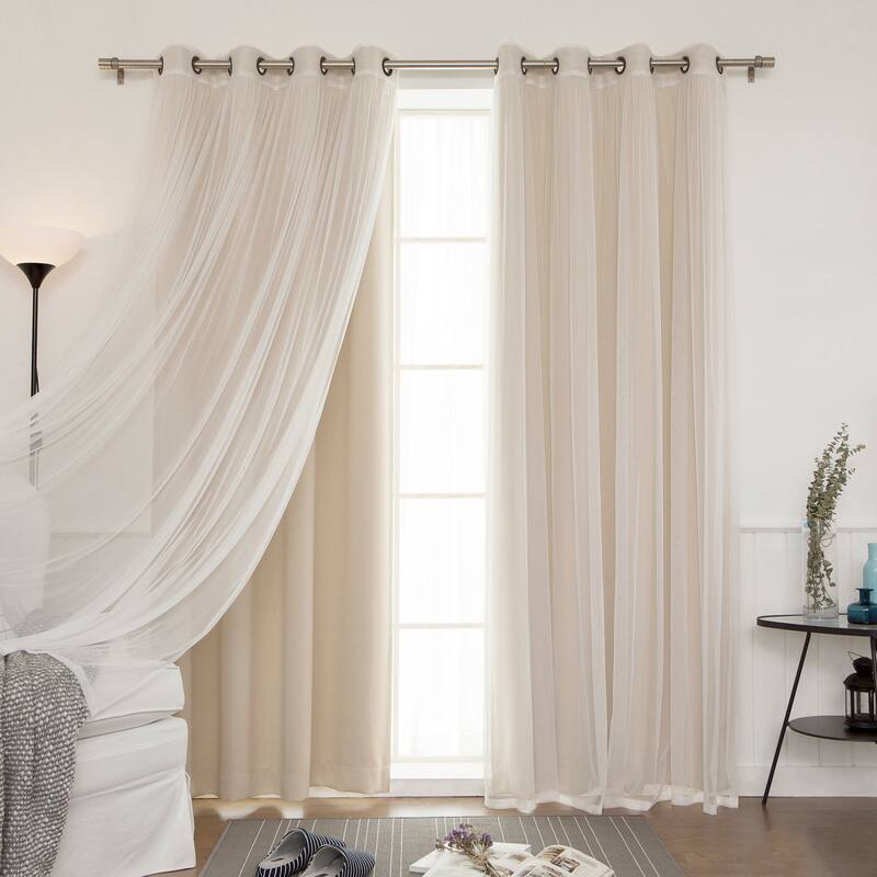 Aurora Home Mix-n-Match Blackout Tulle Lace 4-pc. Curtain Set - 52"W X 63"L - Beige