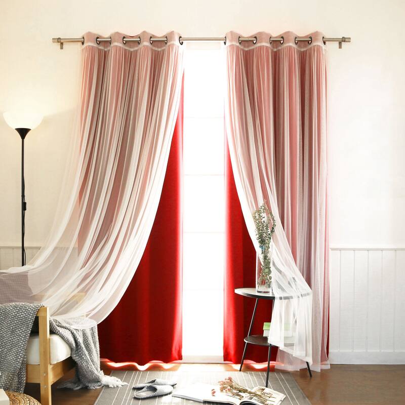 Aurora Home Mix-n-Match Blackout Tulle Lace 4-pc. Curtain Set - 52"W X 63"L - Cardinal Red
