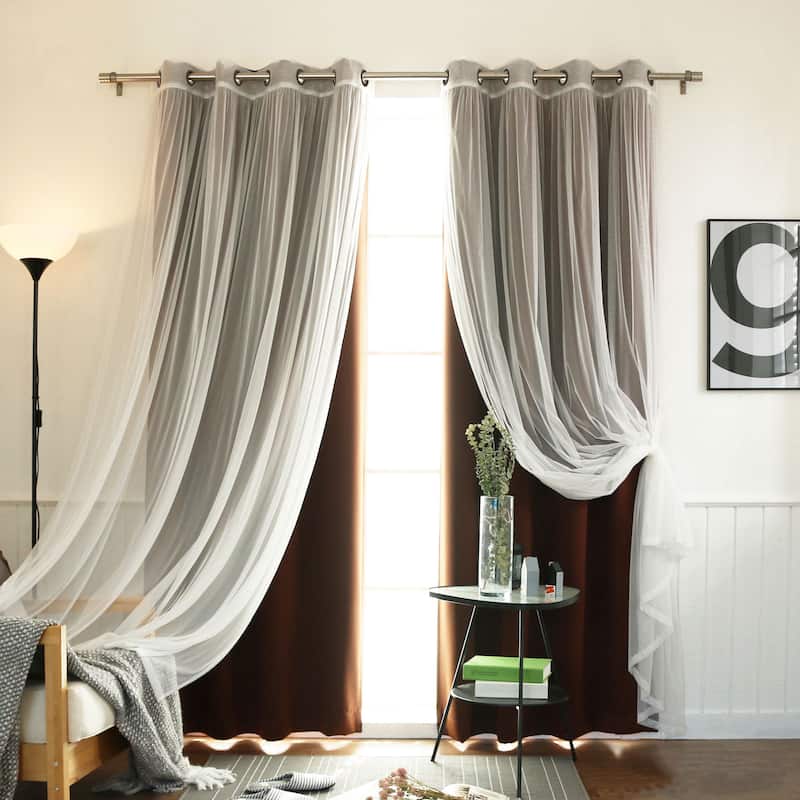 Aurora Home Mix-n-Match Blackout Tulle Lace 4-pc. Curtain Set - 52"W X 63"L - Chocolate