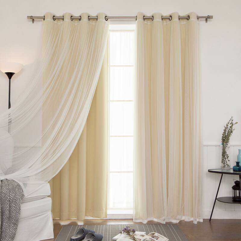 Aurora Home Mix-n-Match Blackout Tulle Lace 4-pc. Curtain Set - 52" w x 96" l - Wheat