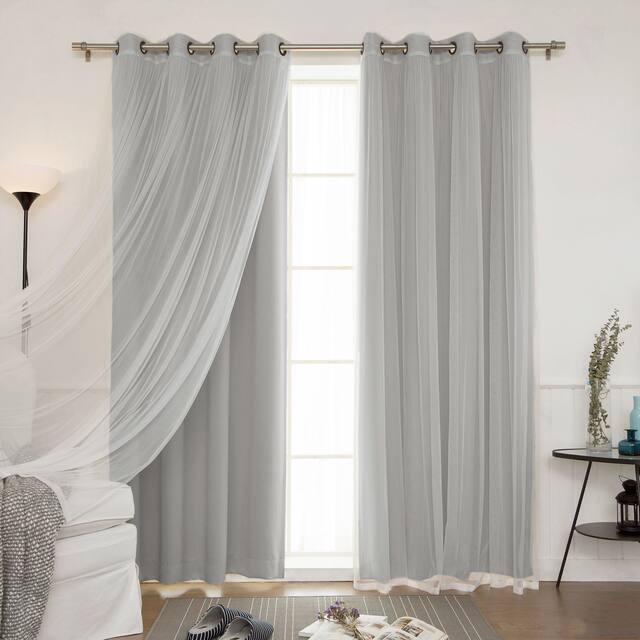 Aurora Home Mix and Match Curtains Blackout and Tulle Lace Sheer Curtain Panel Set (4-piece) - Dove, 63"