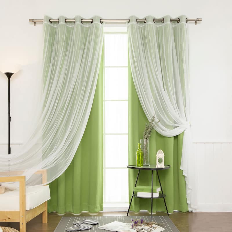Aurora Home Mix and Match Curtains Blackout and Tulle Lace Sheer Curtain Panel Set (4-piece) - Avocado, 63"