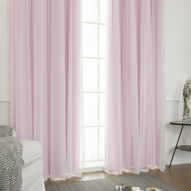 Aurora Home Mix and Match Curtains Blackout and Tulle Lace Sheer Curtain Panel Set (4-piece)