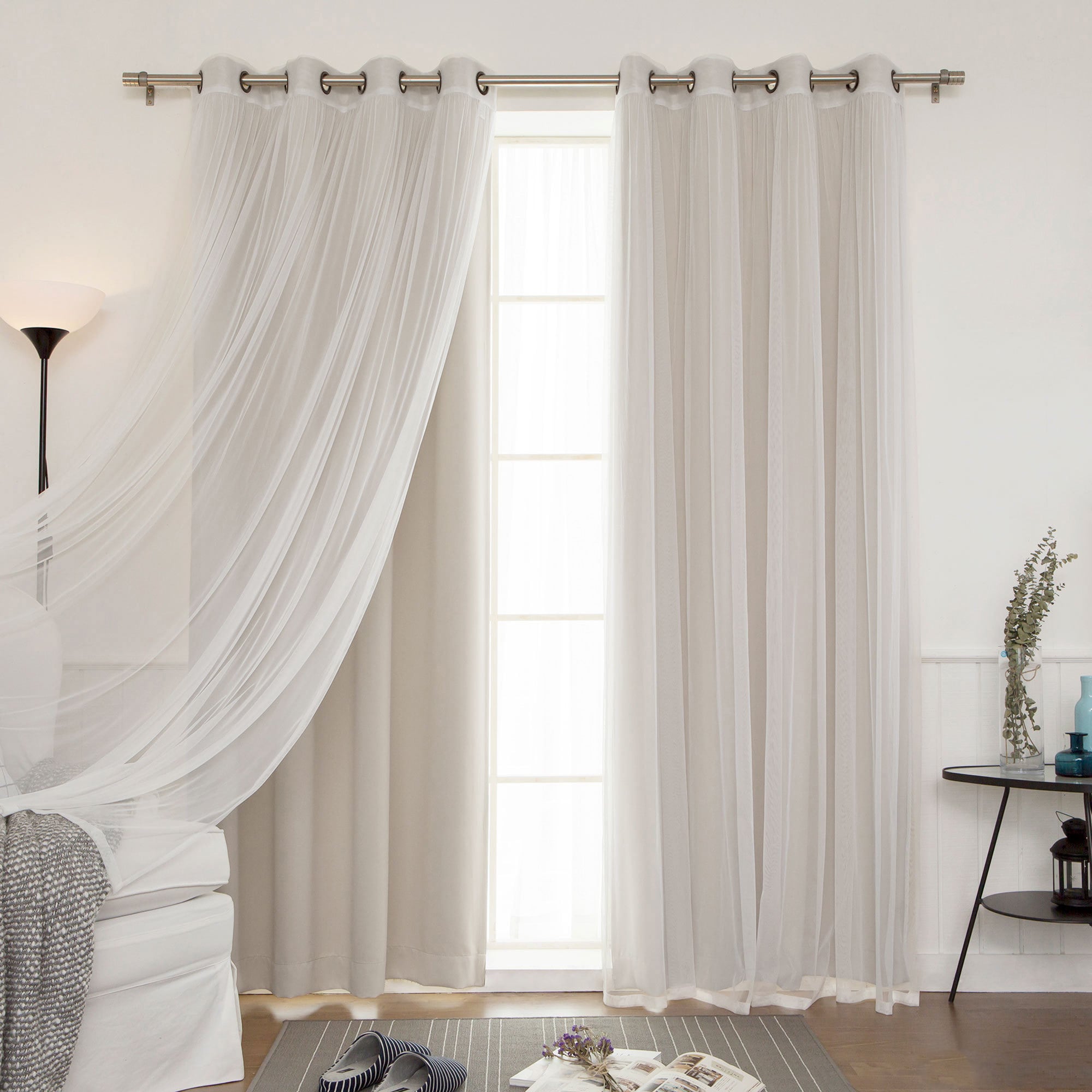 Aurora Home Mix and Match Curtains Blackout and Tulle Lace Sheer Curtain  Panel Set (4-piece) - On Sale - Overstock - 11816183