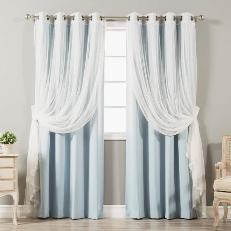 Aurora Home Mix and Match Blackout Sheer 4-piece Curtain Panel Set - 52"W x 84"L - Skyblue
