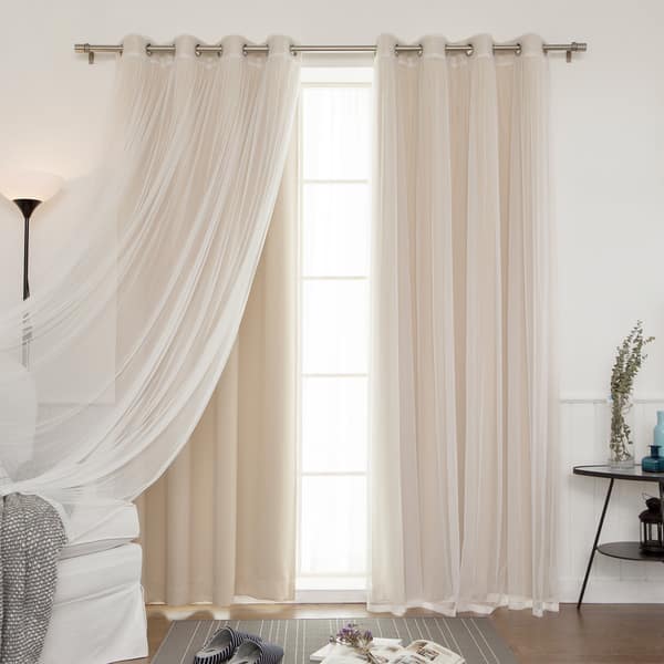 slide 1 of 20, Aurora Home Mix and Match Blackout Sheer 4-piece Curtain Panel Set