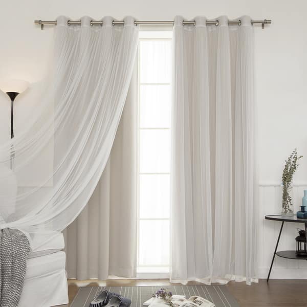 slide 1 of 21, Aurora Home Mix & Match Blackout and Sheer Tulle Lace 4 Piece Curtain Panel Set 52"W X 63"L - Dove