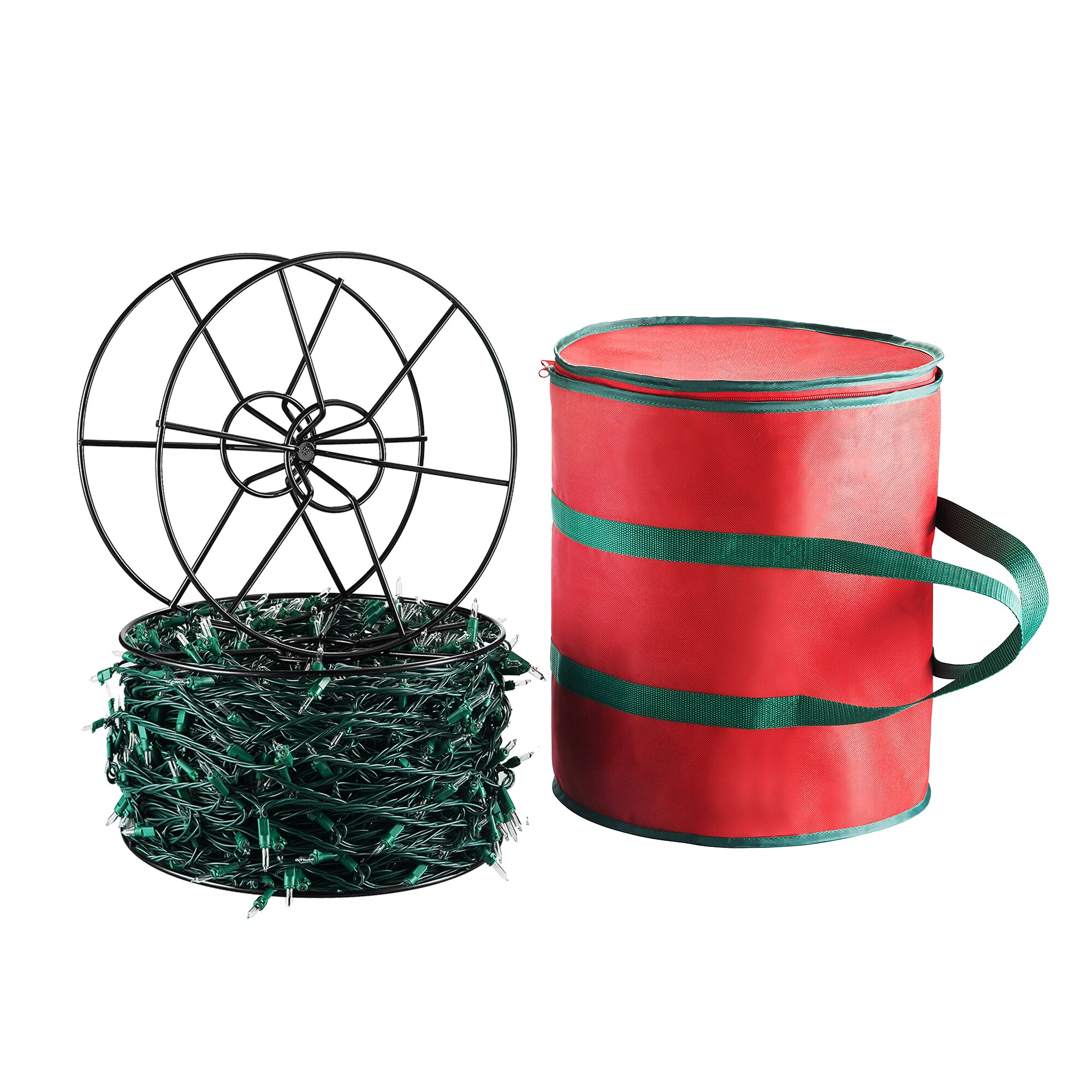 Elf Store Red Fabric/Metal Premium Christmas Light Storage Bag & Steel  Reels Holds 2x100-foot Strands
