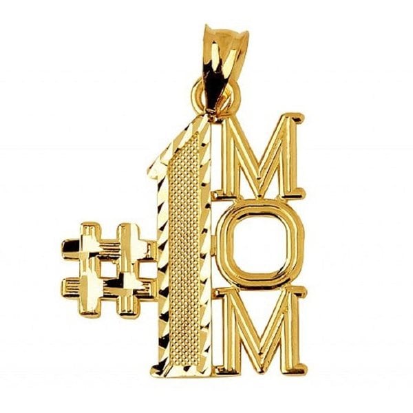14k Yellow Gold #1 Mom Pendant Charm Mother/'s Day Gift 1.5MM Mariner Chain