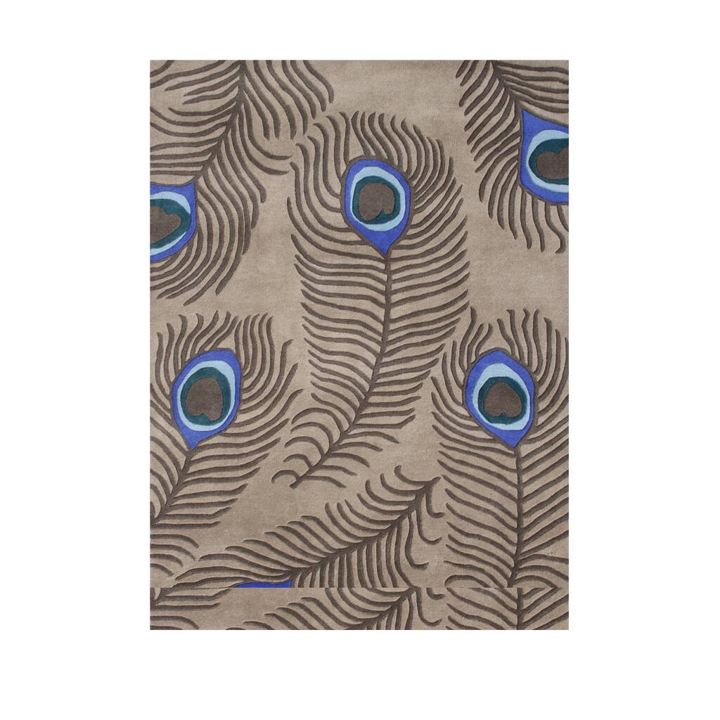 Alliyah Mocha Wool Modern Luxurious Peacock Feathers Decorative Accent ...