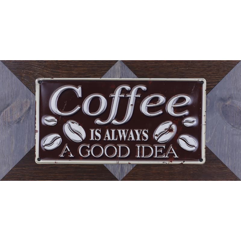 Sam O.'s 'Coffee Good Idea' 22.25X11.25 Wood With Metal Accent Wall Art