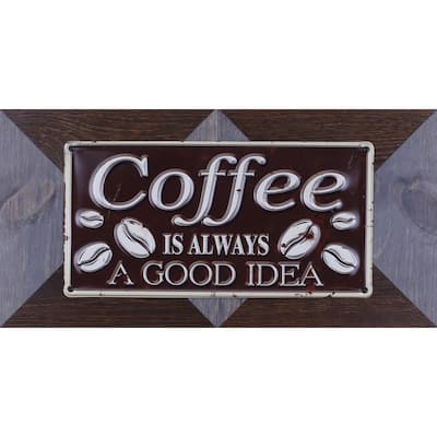 Sam O.'s 'Coffee Good Idea' 22.25X11.25 Wood With Metal Accent Wall Art